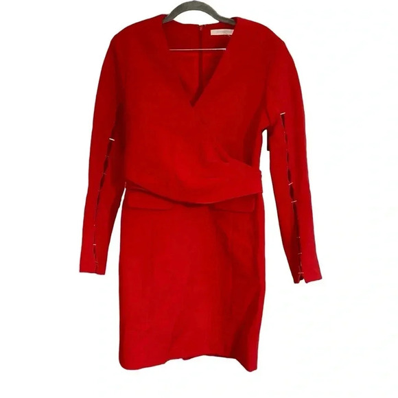Jonathan Simkhai Red Staple Sleeve Compact Mini Sheath Dress Size Medium - Picture 7 of 16